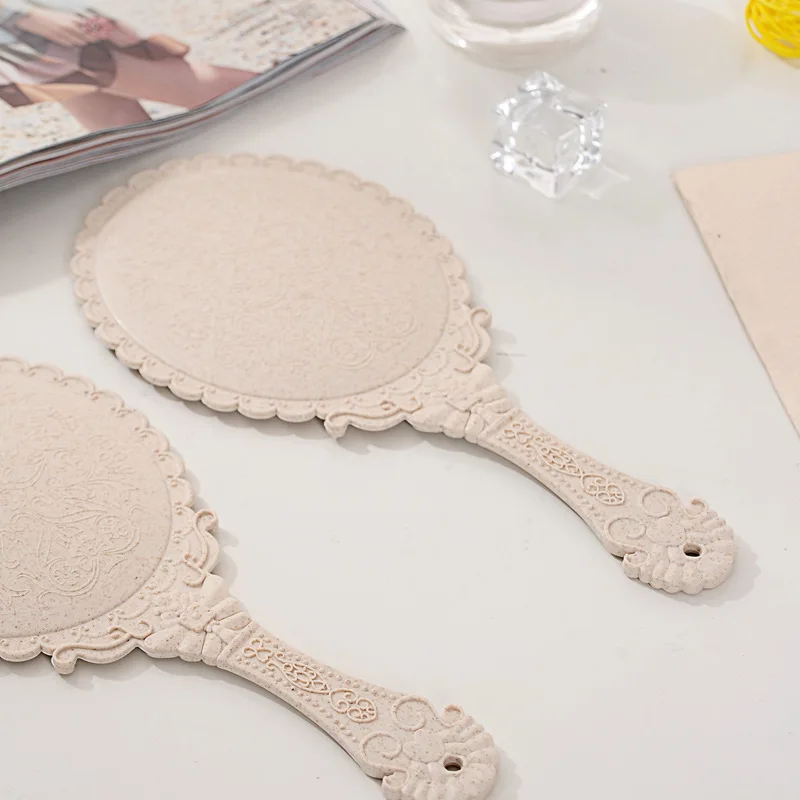 1Pcs Vintage Mirror Ladies Floral Oval Round Makeup Hand Hold Mirror Princess Lady Makeup Beauty Dresser Gift