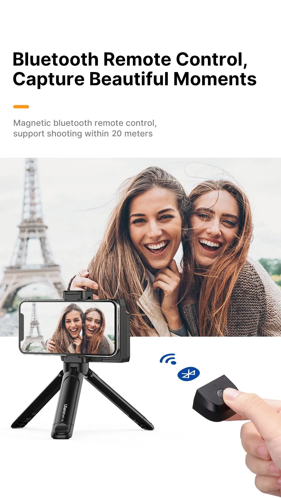 Perche à selfie portable Bluetooth avec obturateur de téléphone pour la photographie Vlog iOS Android