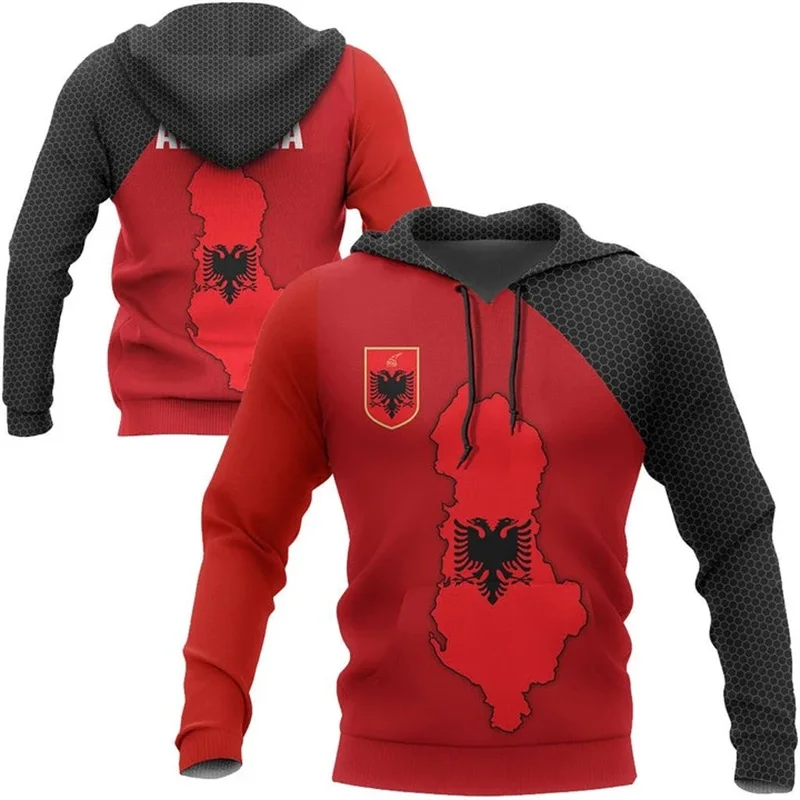thumbnail image 1 of Sudadera con capucha con la bandera de Albania y el mapa del país albanés para hombres y mujeres, sudadera con estampado 3D, sudadera de manga larga, sudadera informal de gran tamaño estilo hip hop, 1 of 4