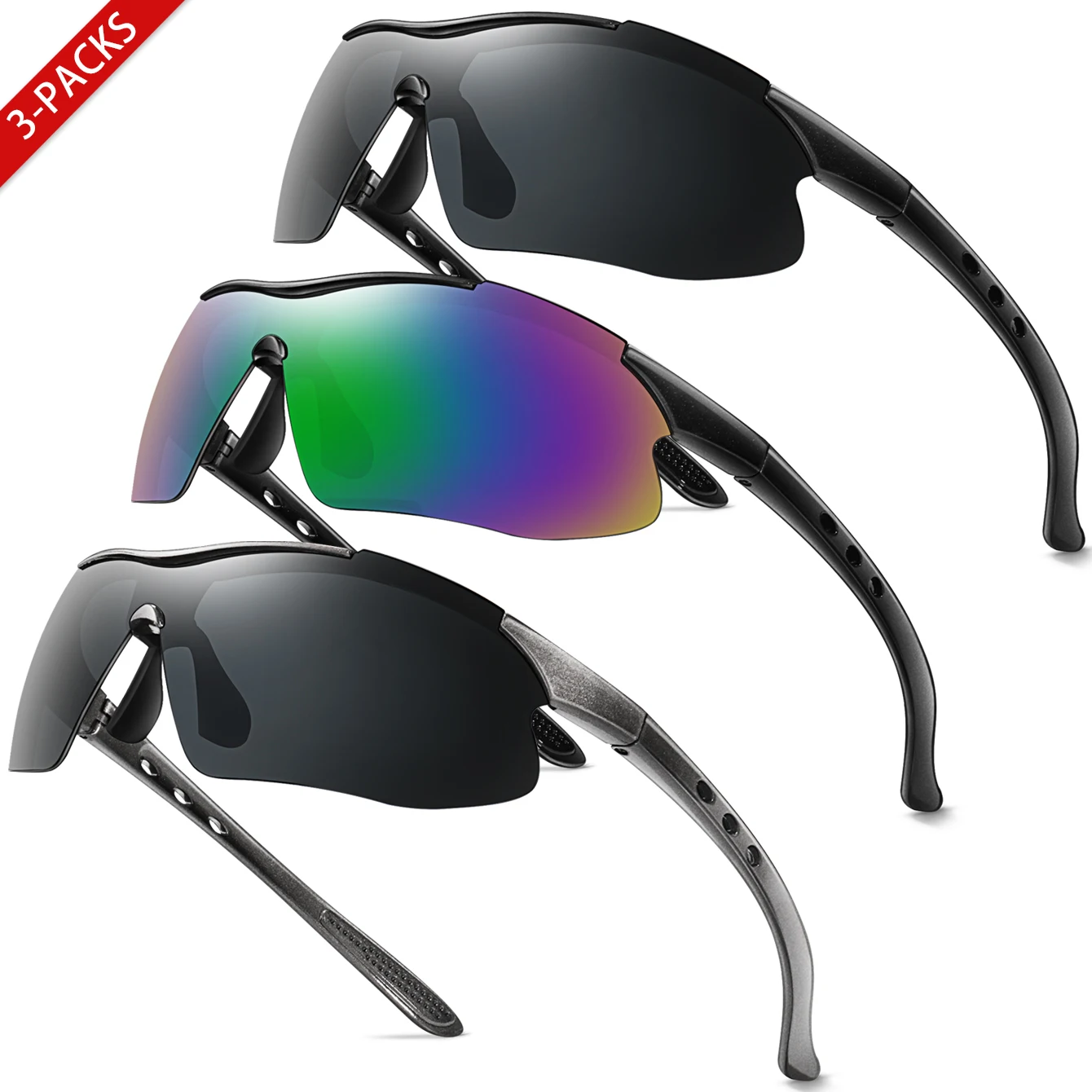 3 Pairs Unisex Cycling Sunglasses UV Protection Outdoor Activities