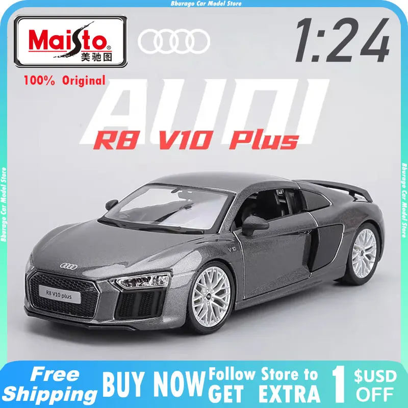 

Maisto 1:24 Audi R8 V10 Plus R8 Sports Model Car Alloy Luxury Vehicle Collection Diecast Edition Ornaments Children Toys Gift