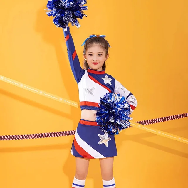 Uniforme de pom-pom girl avec pompons et chaussettes pour filles, costume  de danse, tenue de pom-pom girl à manches longues pour enfants, vêtements  de danse d'écolière - AliExpress