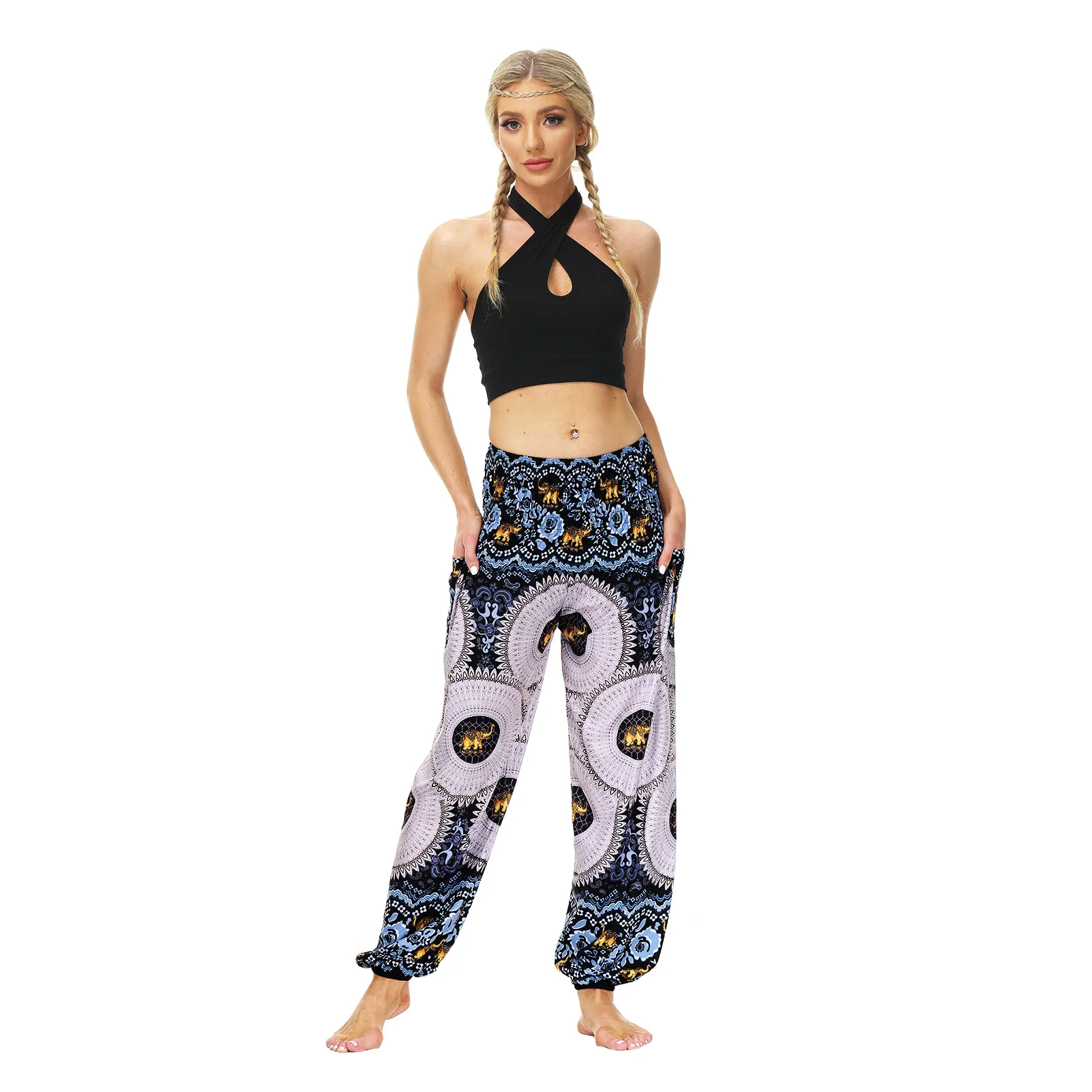 Women's Printed Wear Casual Bloomers Breathable Sports Dance Pants gym accessories women  yoga leggings high waist