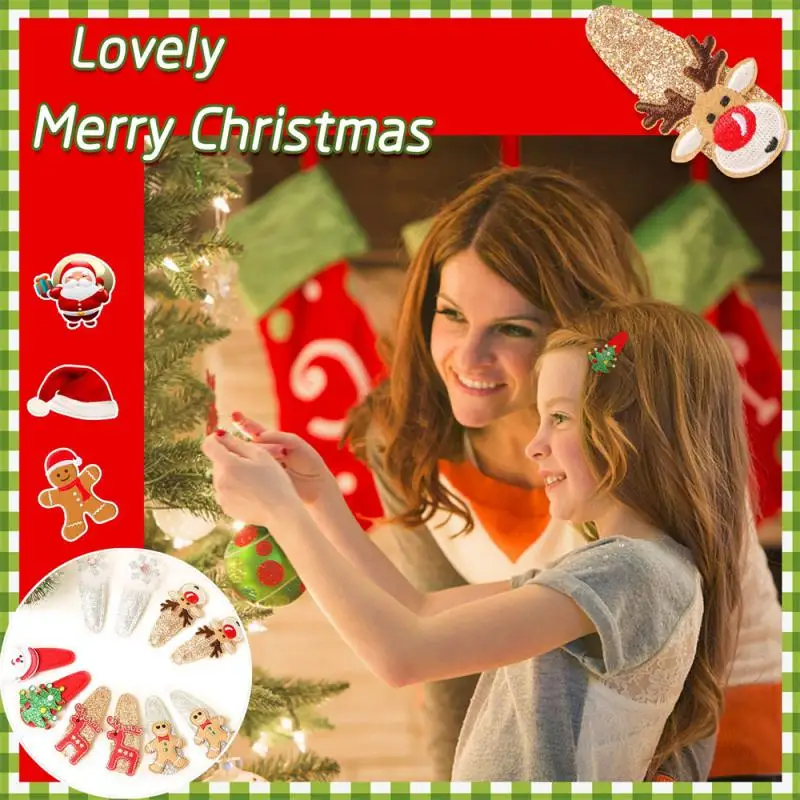 Christmas Hair Clips For Kids Girls Printing Bow Hairpins Sparkly Santa Claus Xmas Socks Barrettes Party Hair Accessories