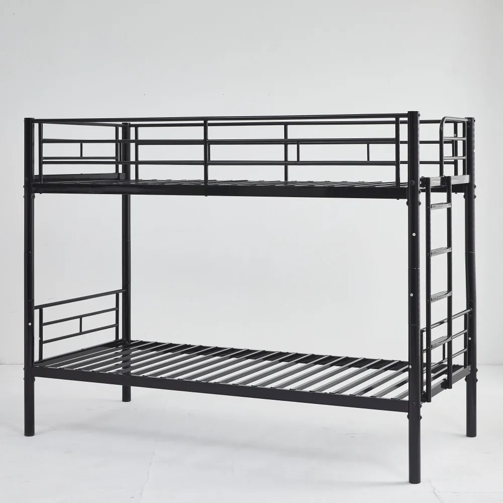 Schwarzes umwandelbares Kinder-Etagenbett 90×200cm, trennbar in 2 Einzelbetten mit Gitter-Sicherheitszaun und Treppen, sicher und robust – Detail 14
