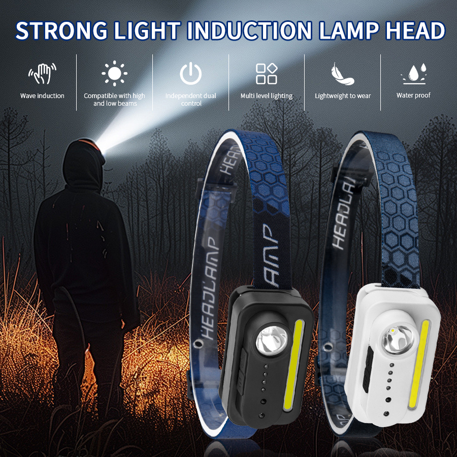 LED Sensor Headlamp Camping Search Light Head Flashlight Rechargeable Powerful Lamp Front Lanterns Headlights for Fishing Work