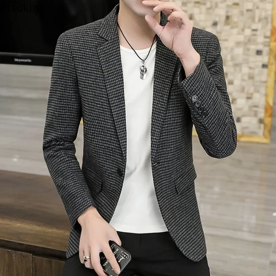 High Quality Blazers Men's British Style Simple Elegant Fashion Business Casual Suit Jacket Party Gentleman Slim Dress Coat