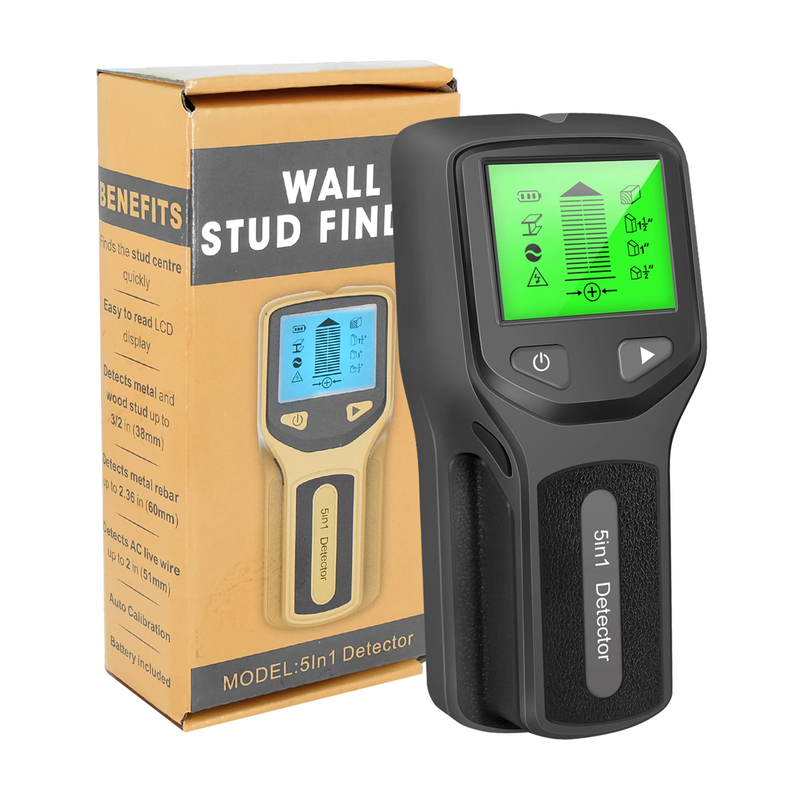 5 in 1 Electronic Stud Detector Stud Finder Wall Scanner with HD LCD Display, Wood AC Wire Metal Studs Detection