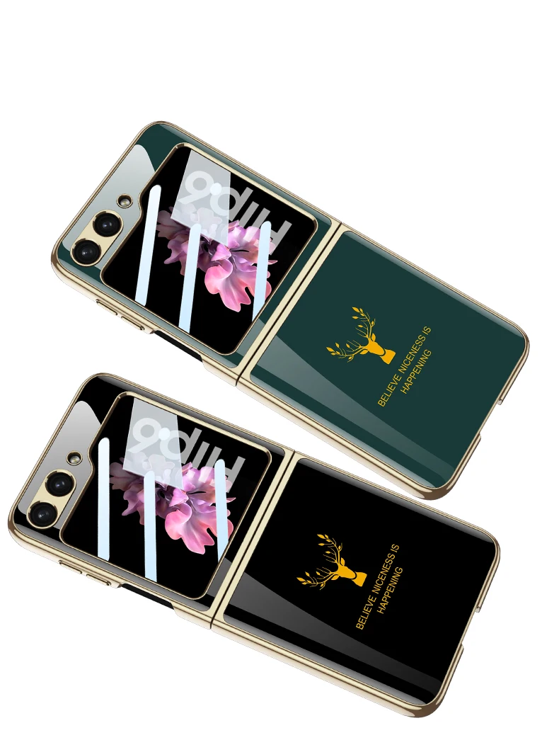 Painted Elk Pattern Glass Case For Samsung Galaxy Z Flip 6 5 Outer Screen Glass