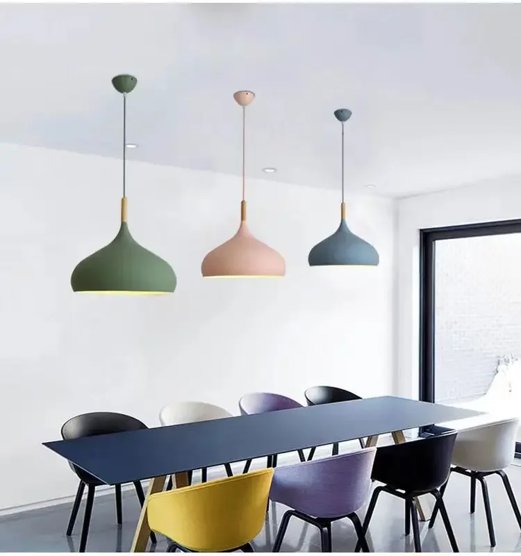 Nordic Colored Chandelier Wooden Pendant Light Bedroom Living Room LED Lamp Single Head Aluminum Children Room Lighting Fixture 2