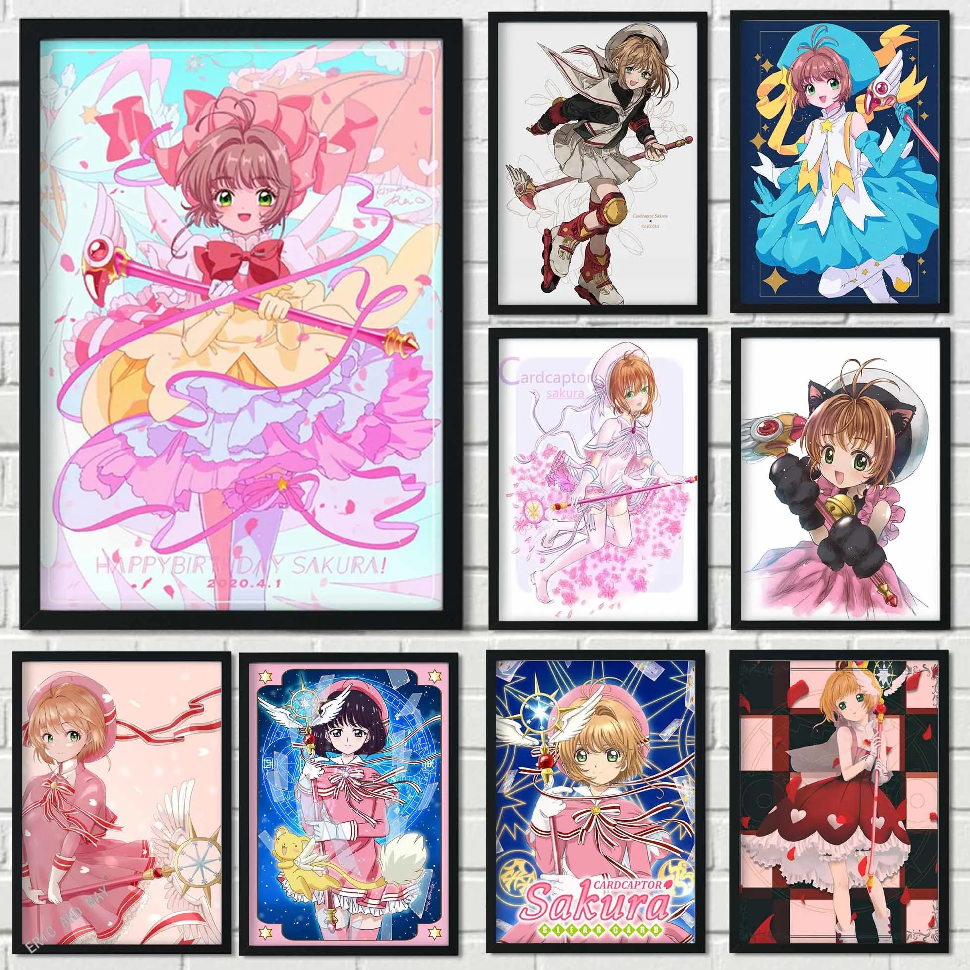

Captor Sakura Card Posters Cartoon Simle Capture Painting Wall Art Decoration Bedroom Kids Room Kawaii Room Decor Canvas Poster