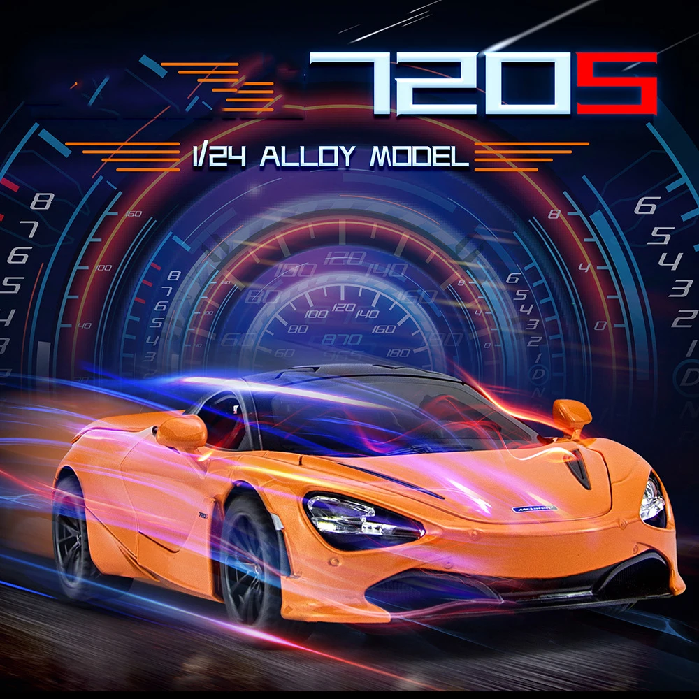 

1/24 Mclaren 720S Sports Car Alloy Model Toys Simulation Diecast Rubber Tires Sound Light Pull Back With Car Toys Boys Presents