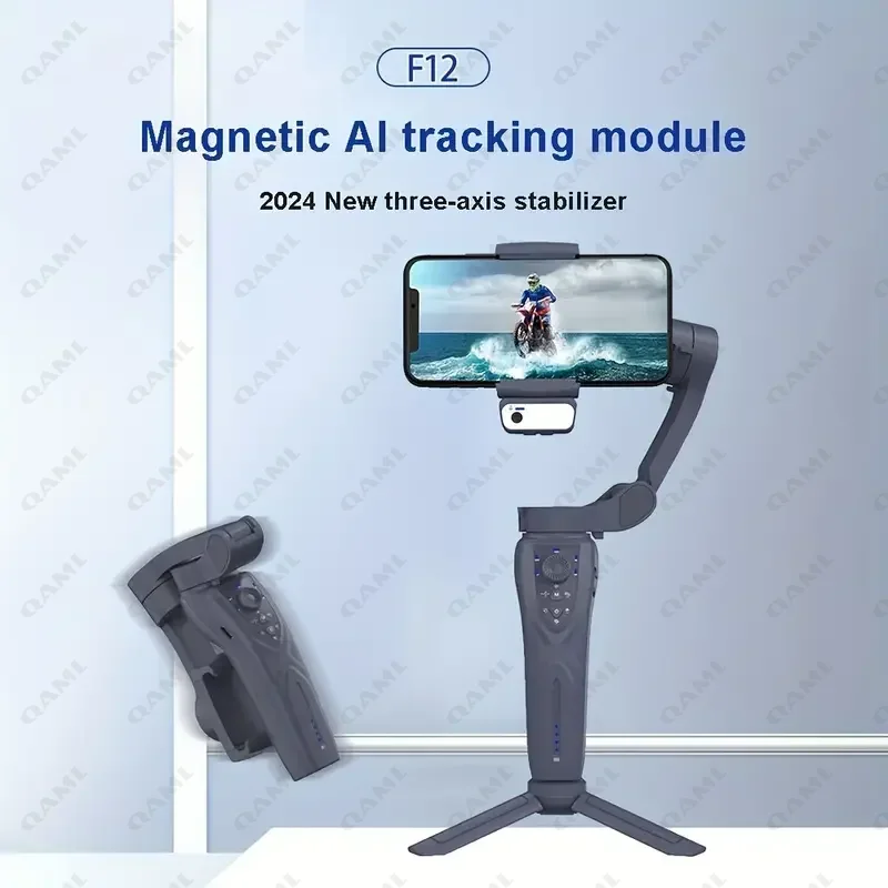 The Newest F12 APP function 3-Axis Handheld Gimbal Optional AI Face Smart Tracking Smartphone Stabilizer with fill light