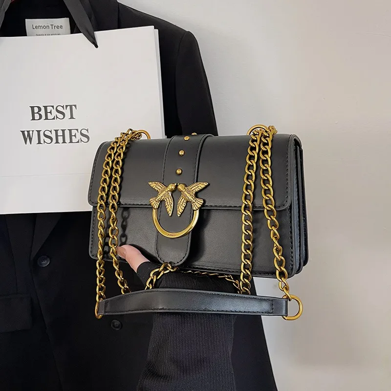 Swallow Print 2024 Korean Style Crossbody Bag-Adjustable Chain Strap Mini Square Purse for Women,Versatile Day-to-Night Fashion