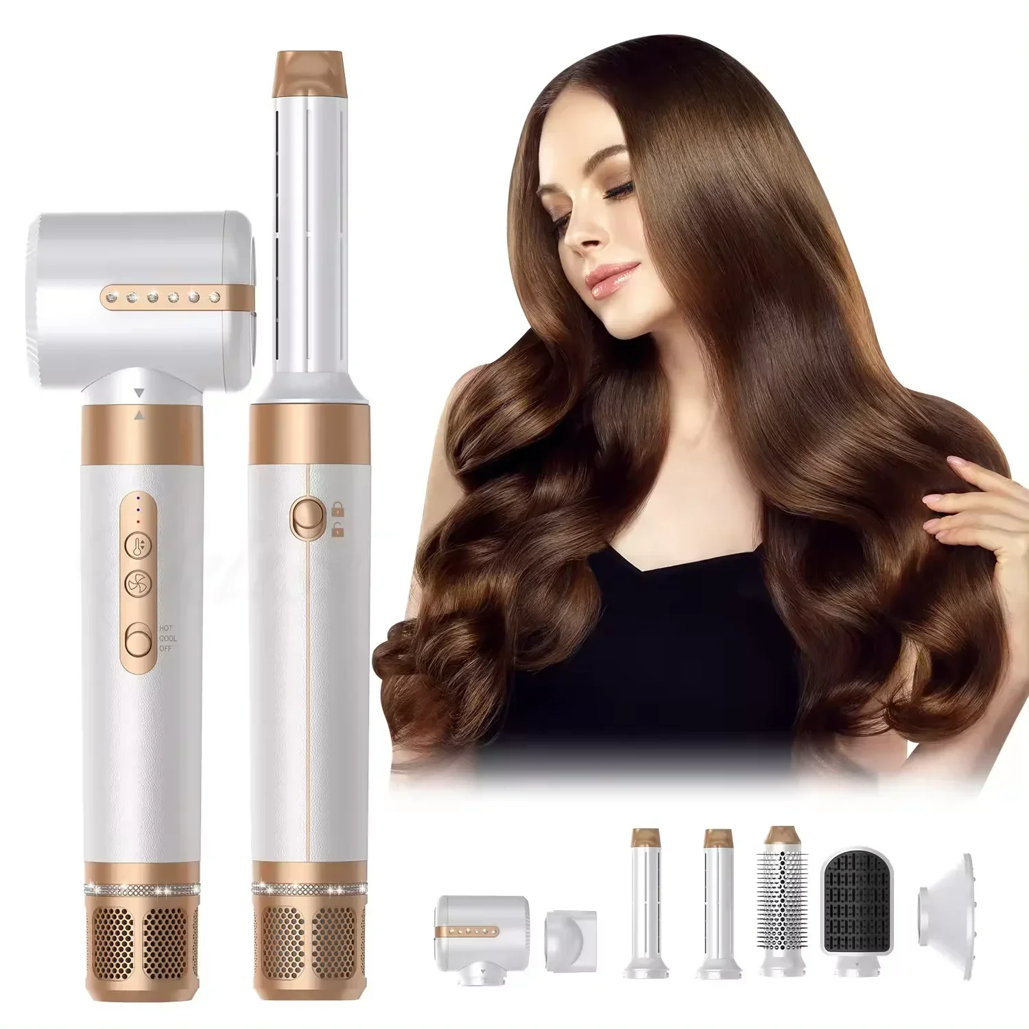 7 in 1 Auto Wrap Hair Dryer 1400W Powerful Straightener Hot Brush Hot Comb Hair Multi Style High Speed Curling Iron hair dryer hot air comb