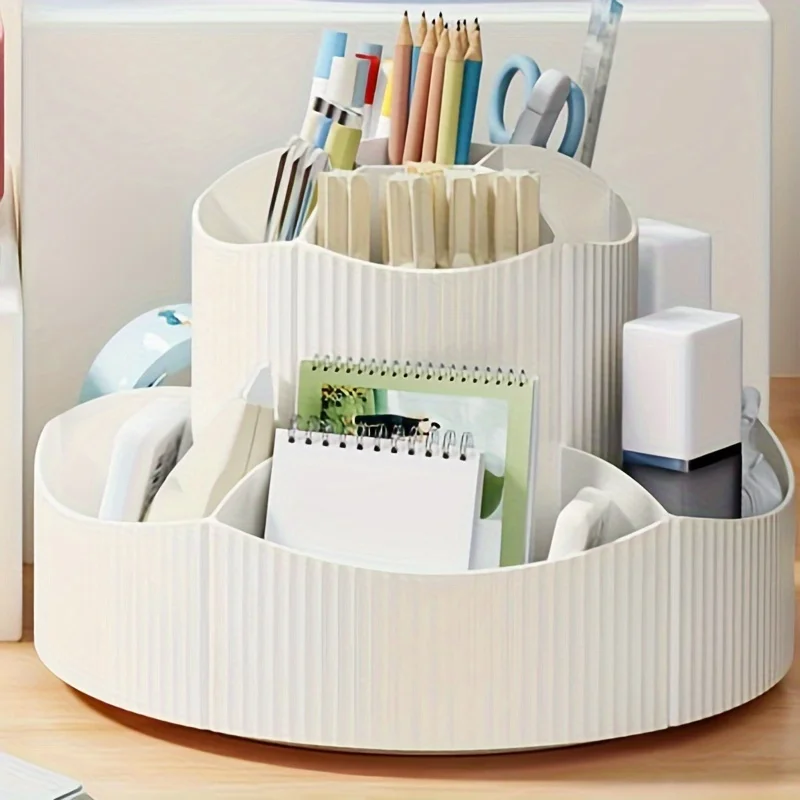 A 360-degree rotatable pen holder with a single piece, which is a large-capacity, good-looking storage box for study and office