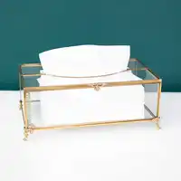 Vintage Brass Glass Tissue Box Living Room paper Storage Holder Tea Table Desktop Paper Box Hotel Restaurant Tissue Organizer 2
