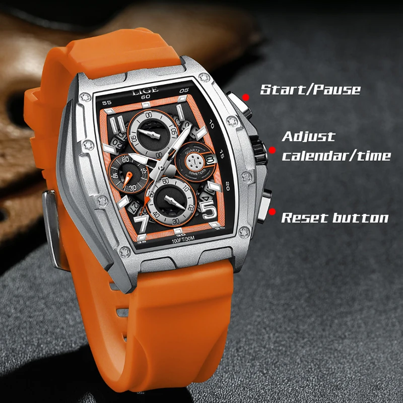 New Watch LIGE Chronograph Casual Fashion Watches for Men Sport Military Silicagel Calendar Wrist Watch Men Watch Relojes Hombre