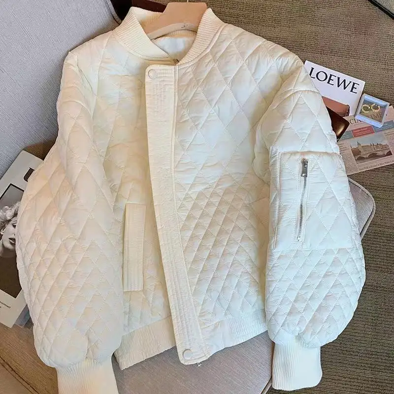 2023 autumn/winter short cotton jacket, women's diamond pattern design, baseball jacket, flight jacket, cotton jacket