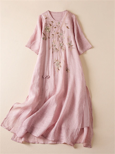 Robes d'été imprimées vintage pour femmes 2026 – Nouvelle robe longue décontractée et respirante pour femme, tenue de bureau élégante