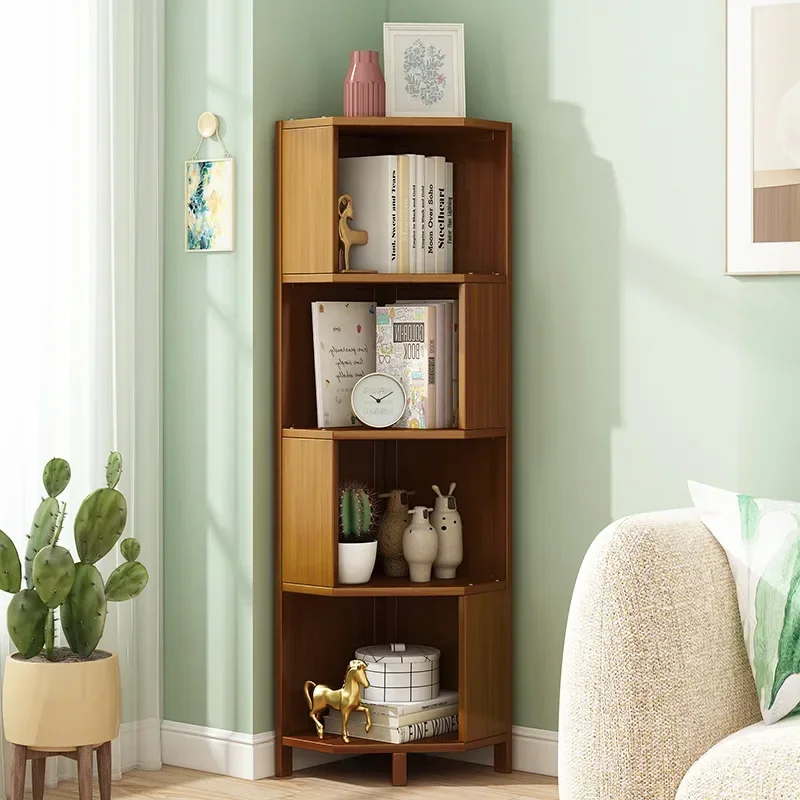 Bamboo Corner Storage Cabinet, Living Room Floor Bookshelf, Multi-layer Storage Rack, Children's Picture Book Organizer.