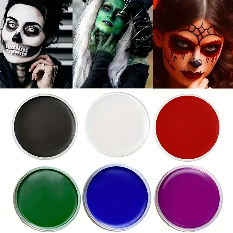 Face  Body Paint Set - Black White Red FX Makeup for Halloween Role Play with 6 Brushes