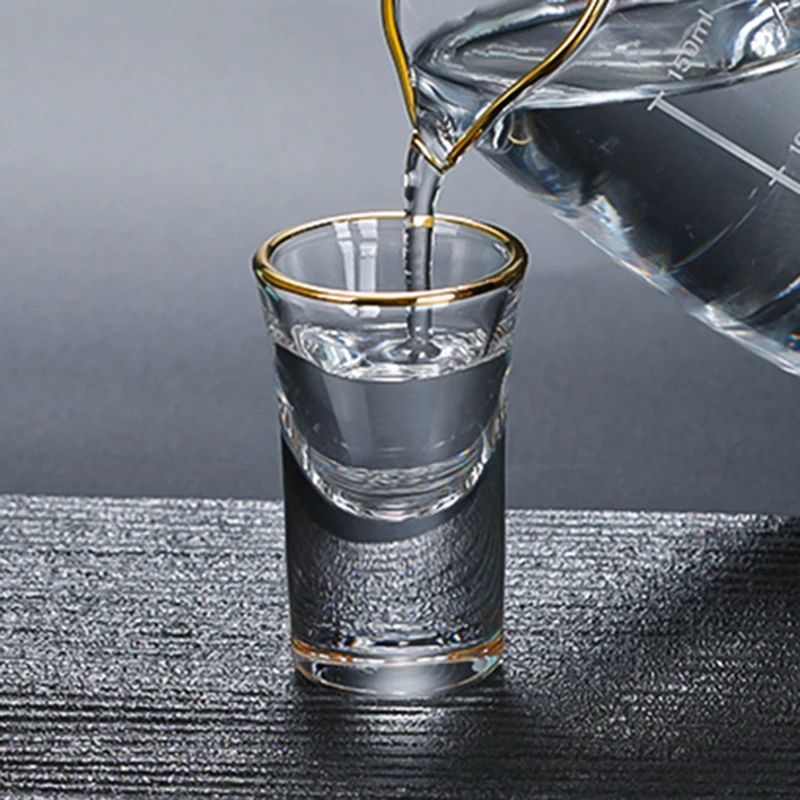 6/5/4/3/2/1pcs Shot Glass Set 25ml Spirits Cups Mini Wine Cup Glass Gilt Gold Edged Cup Wine Dispenser Golden Edge Creative