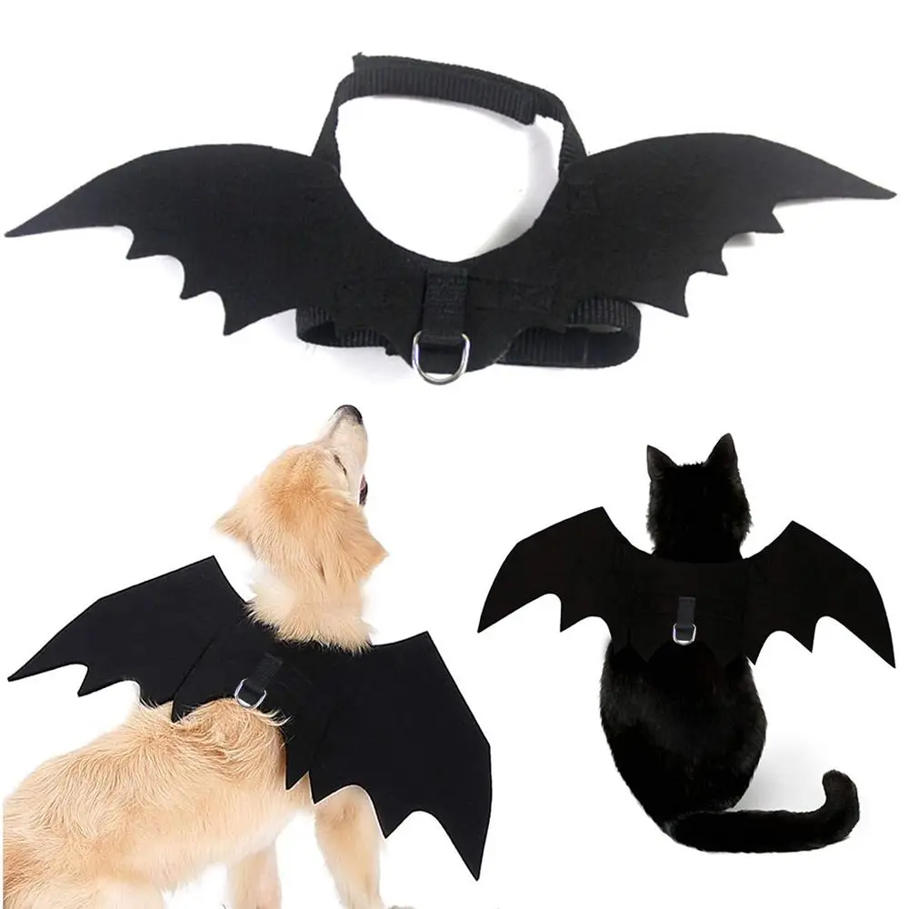 Pet Halloween Bat Wings Dog Cat Costume Party Dress Funny Cool Puppy Kitty Apparel Cosplay Prop with Traction Rope Fixing Hole pet halloween costume