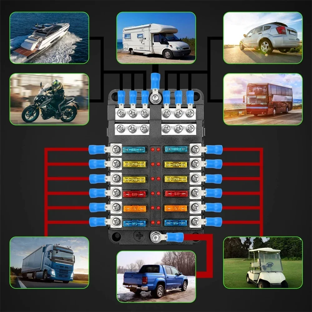 Versatile 12-Way Blade Fuse Box Holder for Automotive and Marine Applications