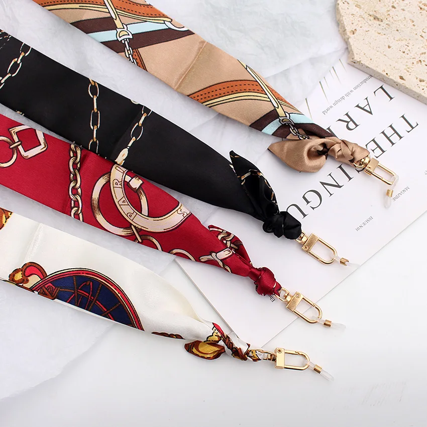 

Ribbons Brand Glasses Chain Women Fashion Bohemia Silk Scarf Colorful Printing Long Mask Sunglsses Lanyard Jewelry Accessories