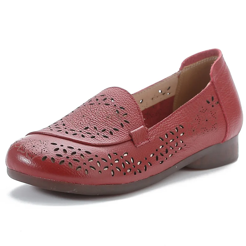 Women Flats Women Shoes Plus Size 35-44 Loafers Hollow Flat Shoes Woman Genuine Leather Female Casual Moccasins