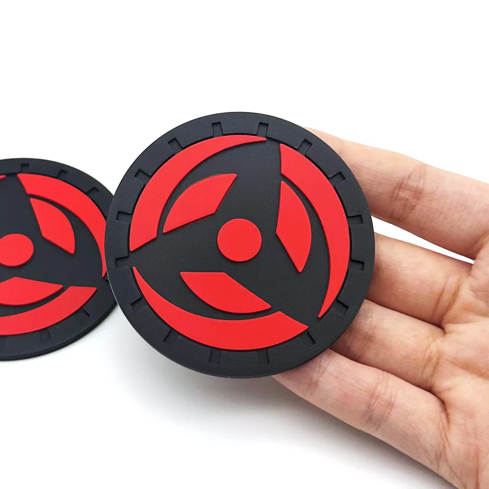 66MM 1 / 2PCS Anti Slip Mat Car Water Cup Slot Car Coaster Decoration Accessories Case for Blood Wheel Eye Anime Auto Styling