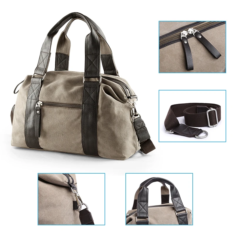 Vintage Canvas Leather Men Travel Bags Carry On Luggage Bag Men Duffel Bag Handbag Travel Tote Large Weekend