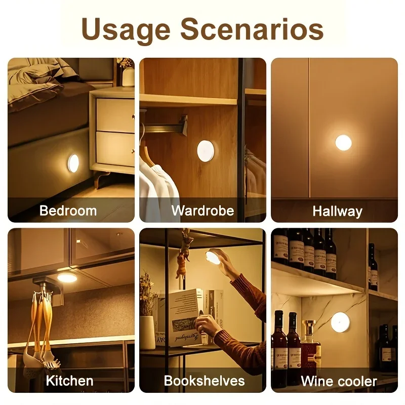 LED Charging Motion Sensor Wall Lamp 360° Rotation Cabinet Lamps Home Wardrobe Lighting Round Bedside Eye Protection Night Light 5