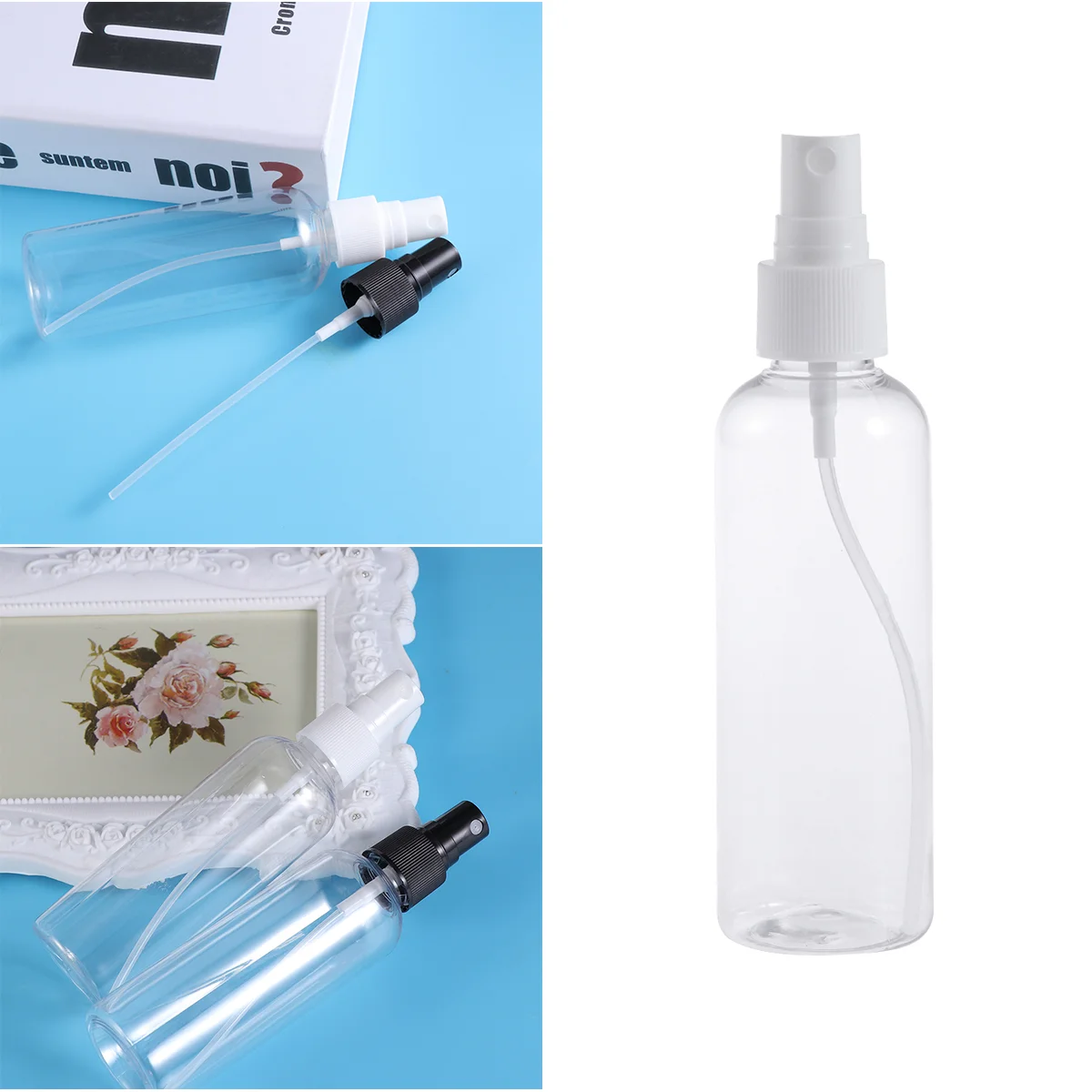 

4pcs 100ML Plastic Empty Spray Bottle for Make Up and Skin Care Refillable Travel Use (Transparent Bottles with White Sprayer)