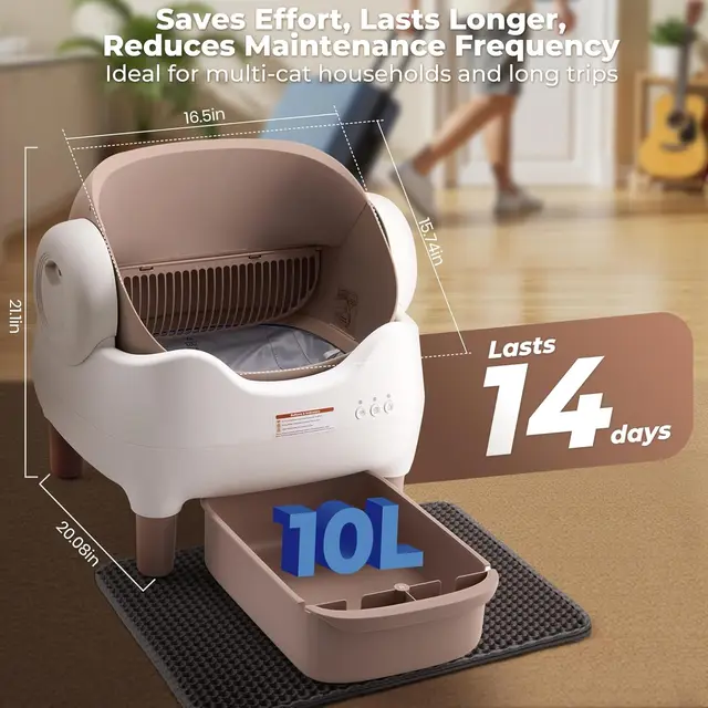 Automatic Cat Litter Box Self Cleaning with APP Control Odor-Free Waste Disposal Large Waste Bin Open-Top for Multiple Cats 2