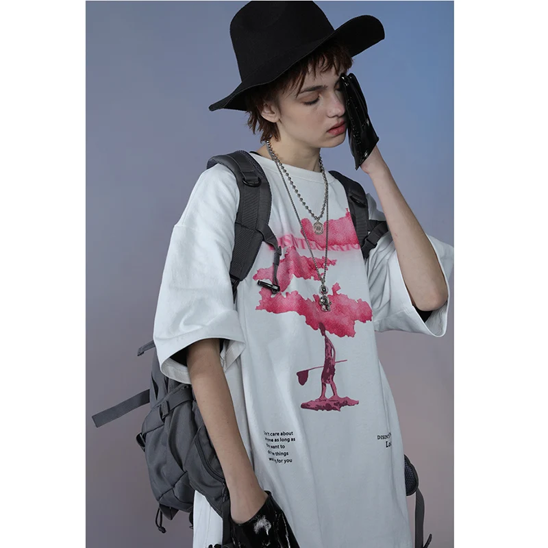 韓国人気 シャーリング ミニ丈 Tシャツ [FLAREUP] CLOUD T-SHIRT Cloudy Tee|unisex Cotton Hip Hop T-shirt - Pink Cloud Print