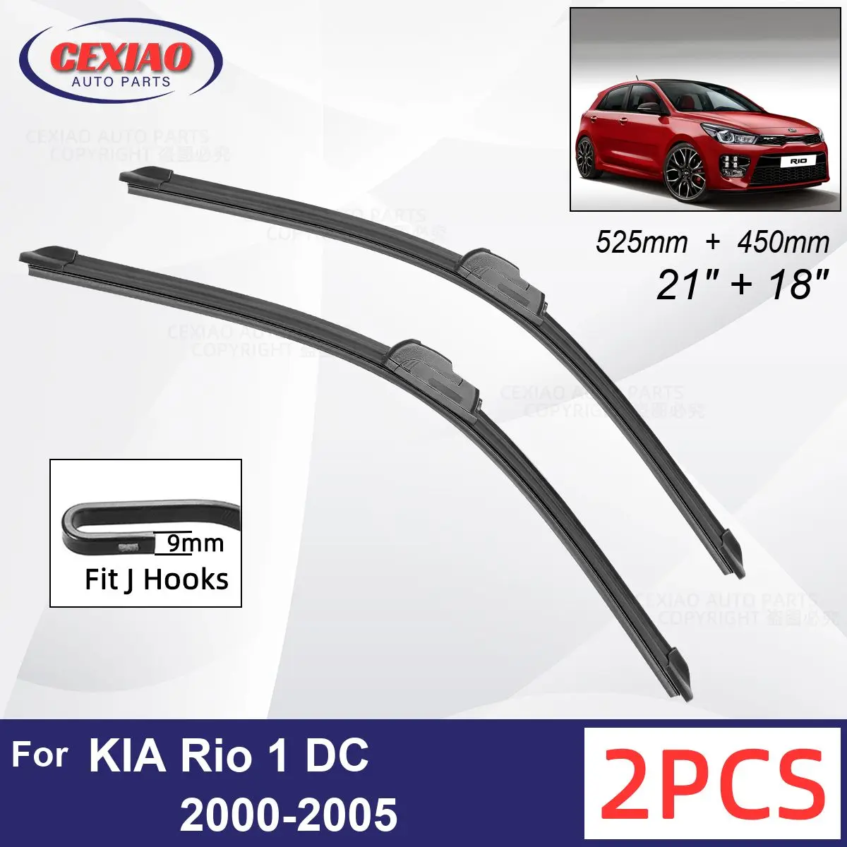 

Автомобильный стеклоочиститель для KIA Rio 1 DC 2000-2005, мягкие резиновые стеклоочистители для лобового стекла автомобиля, 21 "+ 18" 525 мм + 450 мм