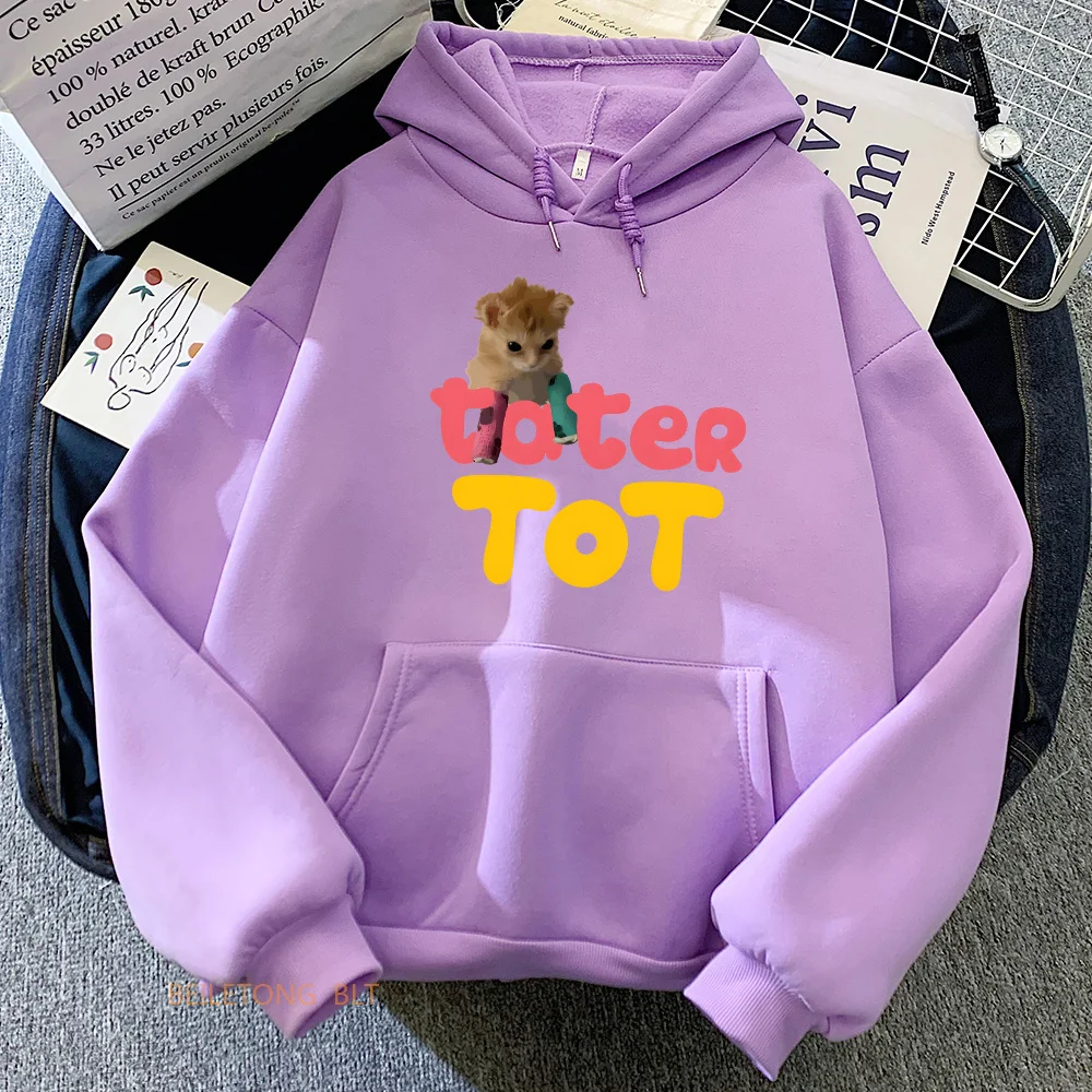 

Tater Tot Cat Winter Clothes Women Long Sleeve Round Neck Cartoon Sweatshirts Unisex Casual Streetwear Sudaderas Clothing Kawaii