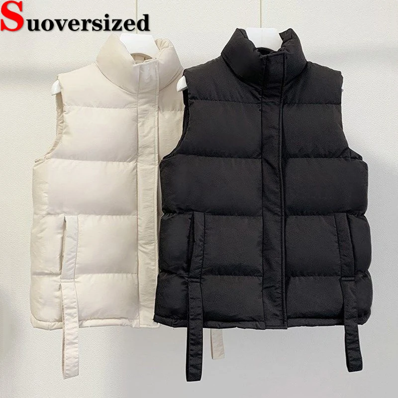 Oversized 5xl Winter Cropped Vest Thicken Cotton Padded Waistcoat Korean Fashion Sleeveless Jackets Warm Snow Wear Women Chaleco