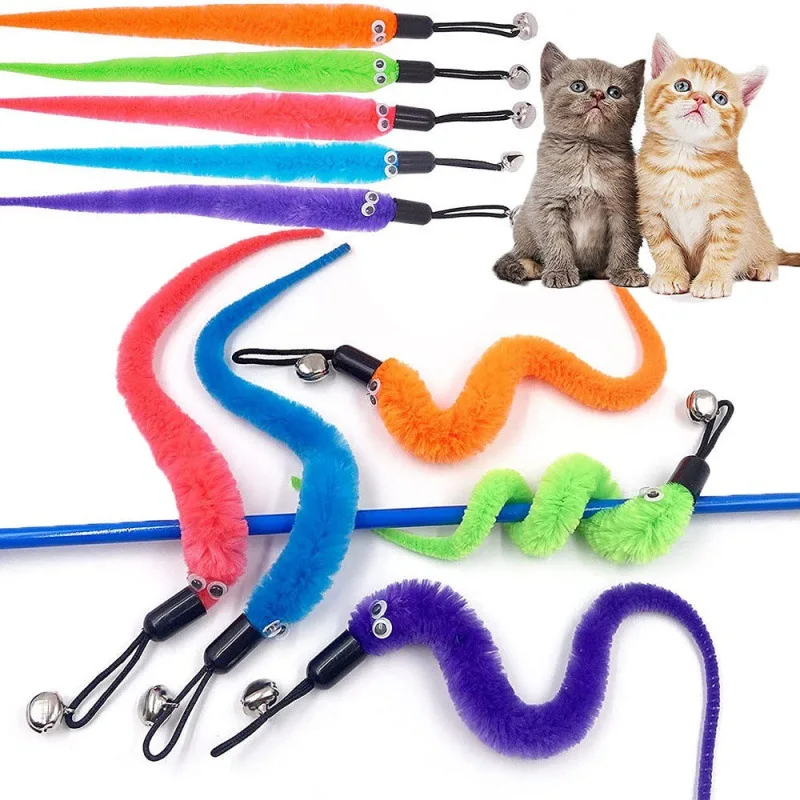 

5PCS Interactive Cat Feather Toy Accessories False Mouse Worm Toy with Bell Replacement Refill Foam Ball Training Kitten Toys