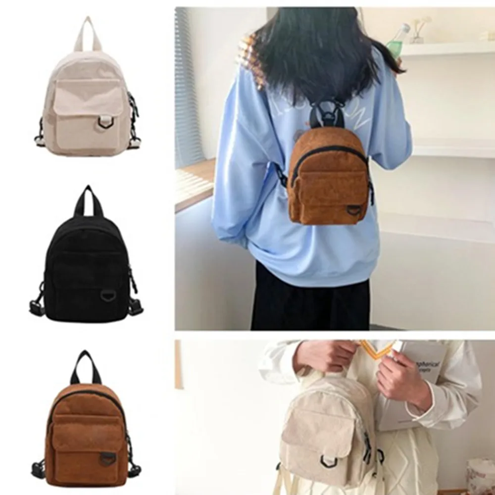

Women'S Mini Backpack Fashion Solid Color Corduroy Small Simple Casual Traveling Large Capacity Durable Female'S Schoolbag