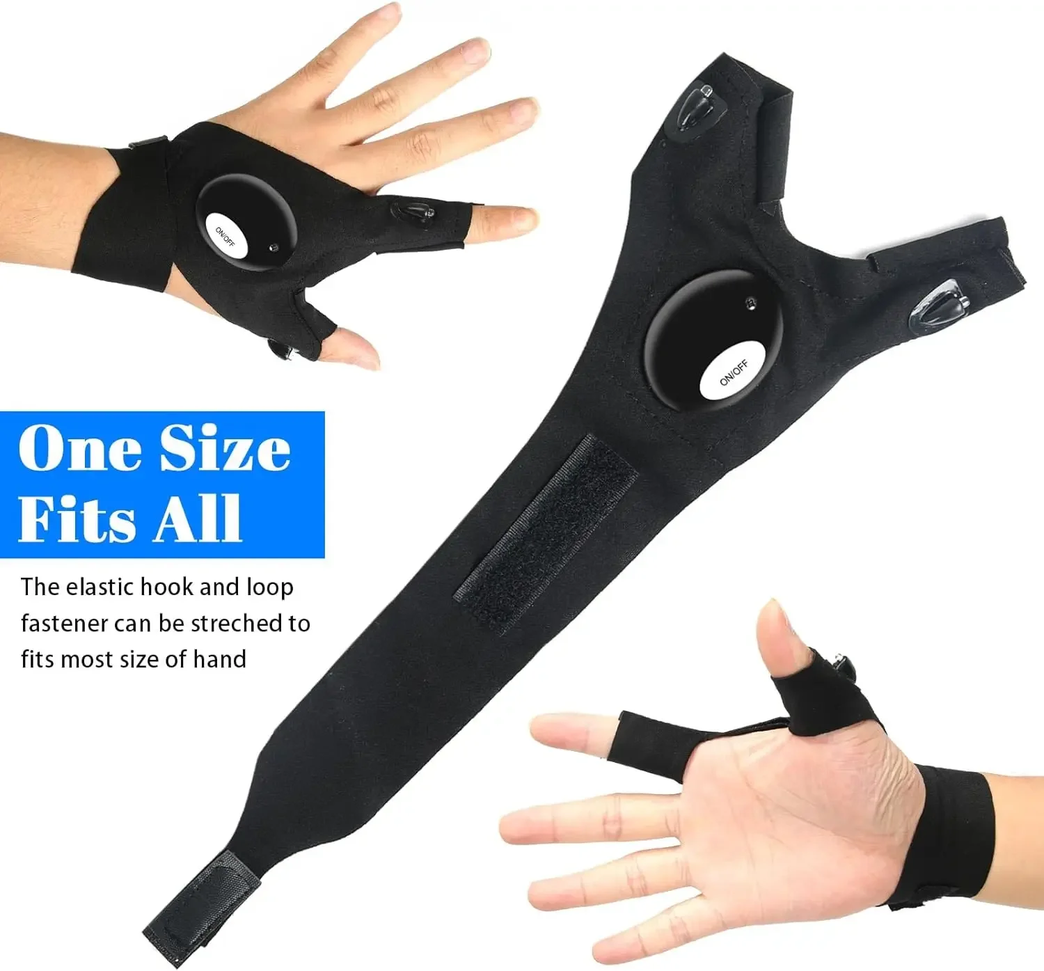 Cycling Gloves Fingerless Gloves Fishing Gloves LED Half Finger Glove for Men Women Outdoor Waterproof Night Fishing Bait Cycling Running Flashlight Durable Fingerless Gloves