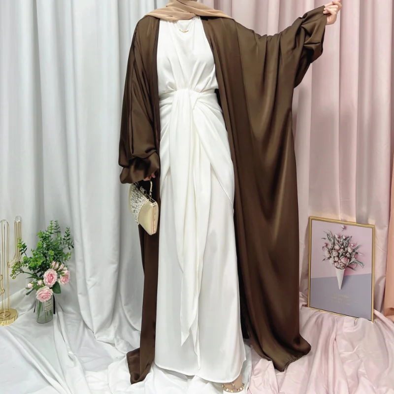 Muslim Abayat Dress Solid Color Puff Sleeves Robe Femme Musulman Elegant Fashion Ladies Dress for European and American Dubai