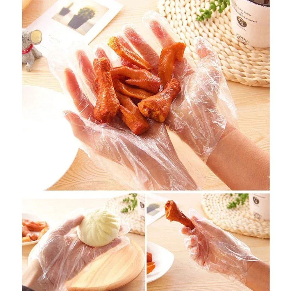 200/100pcs Disposable Gloves Plastic Gloves Transparent Eco-friendly Cleaning DIY Cooking Kitchen Accessories