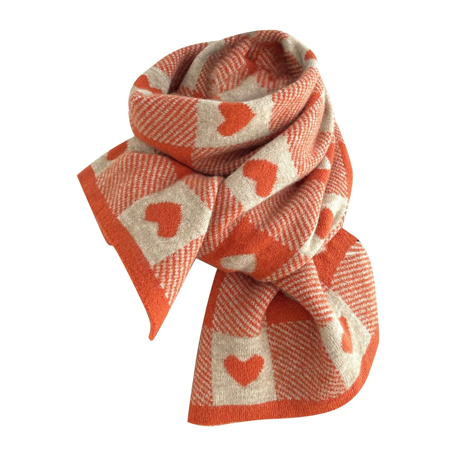 Knitted Scarf Love Heart Color Block Plaid Scarf Thickened Warm Winter Women's Scarves Christmas New Year Gifts