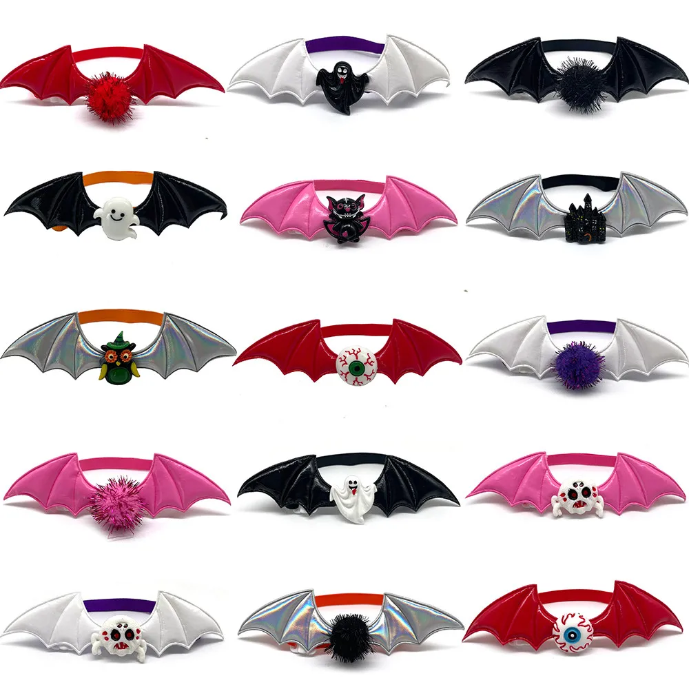 

30/50pcs Halloween Dog Bow Ties Wing Style with Ghost Pumpkin Skull Accessories Dog Halloween Collars Dog Grooming Products