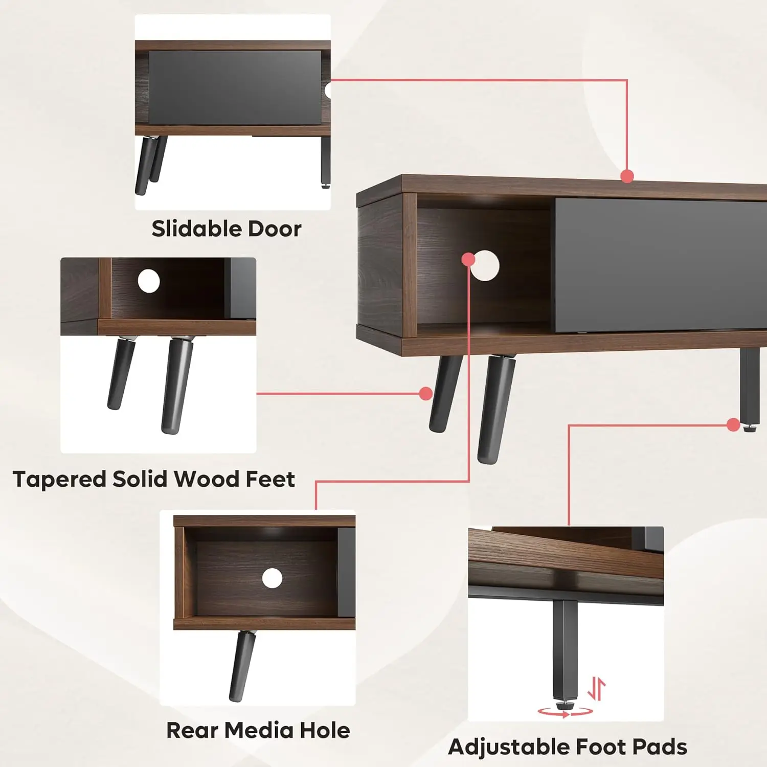 inch Mid Century Modern TV Stand for 75 inch TV, Low Profile TV Stand with Storage, Entertainment Center for Living Room, Cord M
