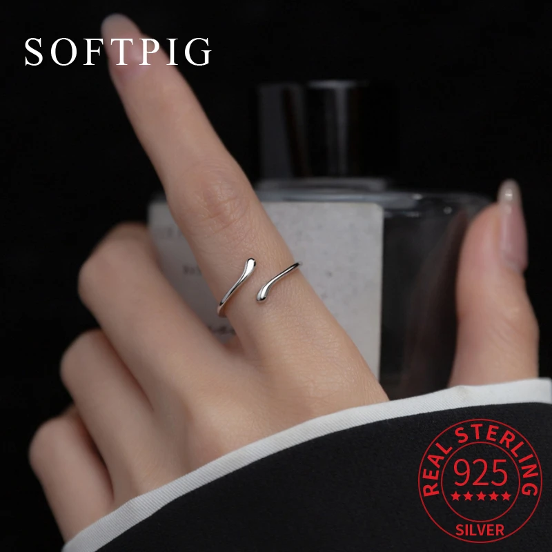 Silver Ring Silver Rings SOFTPIG Real 925 Sterling Silver Geometric Adjustable Ring For Fashion Women Party Jewelry