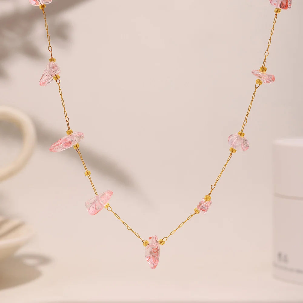 Mehrfarbige Naturstein-Anhänger-Halskette für Frauen, 316er Edelstahl, vergoldeter Perlenhalsband, böhmischer Modeschmuck – Detail 22